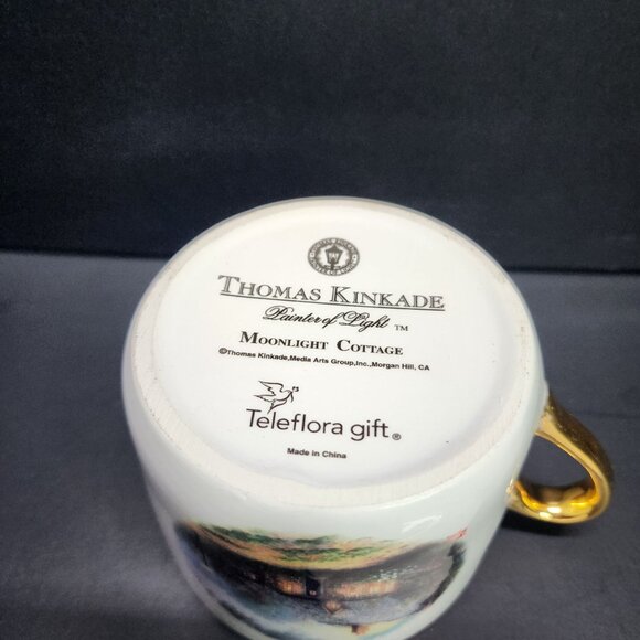 Thomas Kinkade Coffee Tea Cup Saucer Moonlight Cottage Painted Gold Trim SET - Picture 7 of 10